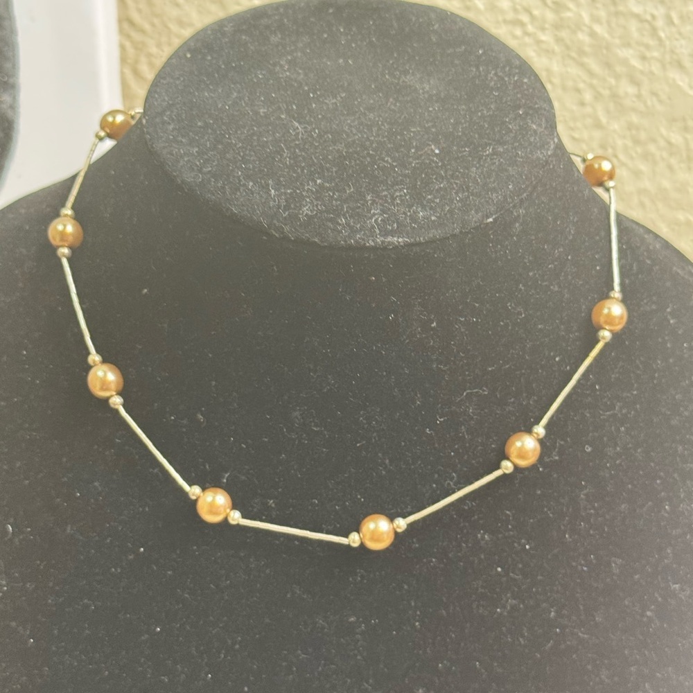 Jordan 925 Sterling Silver Brown Painted Pearl Necklace